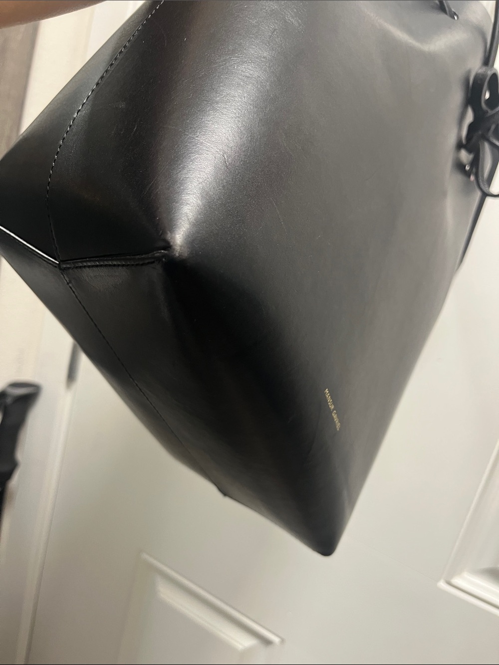 Mansur Gavriel Black Leather Bucket Shoulder Bag with Red Eyelet 13 x12.5x 6 - Picture 9 of 16